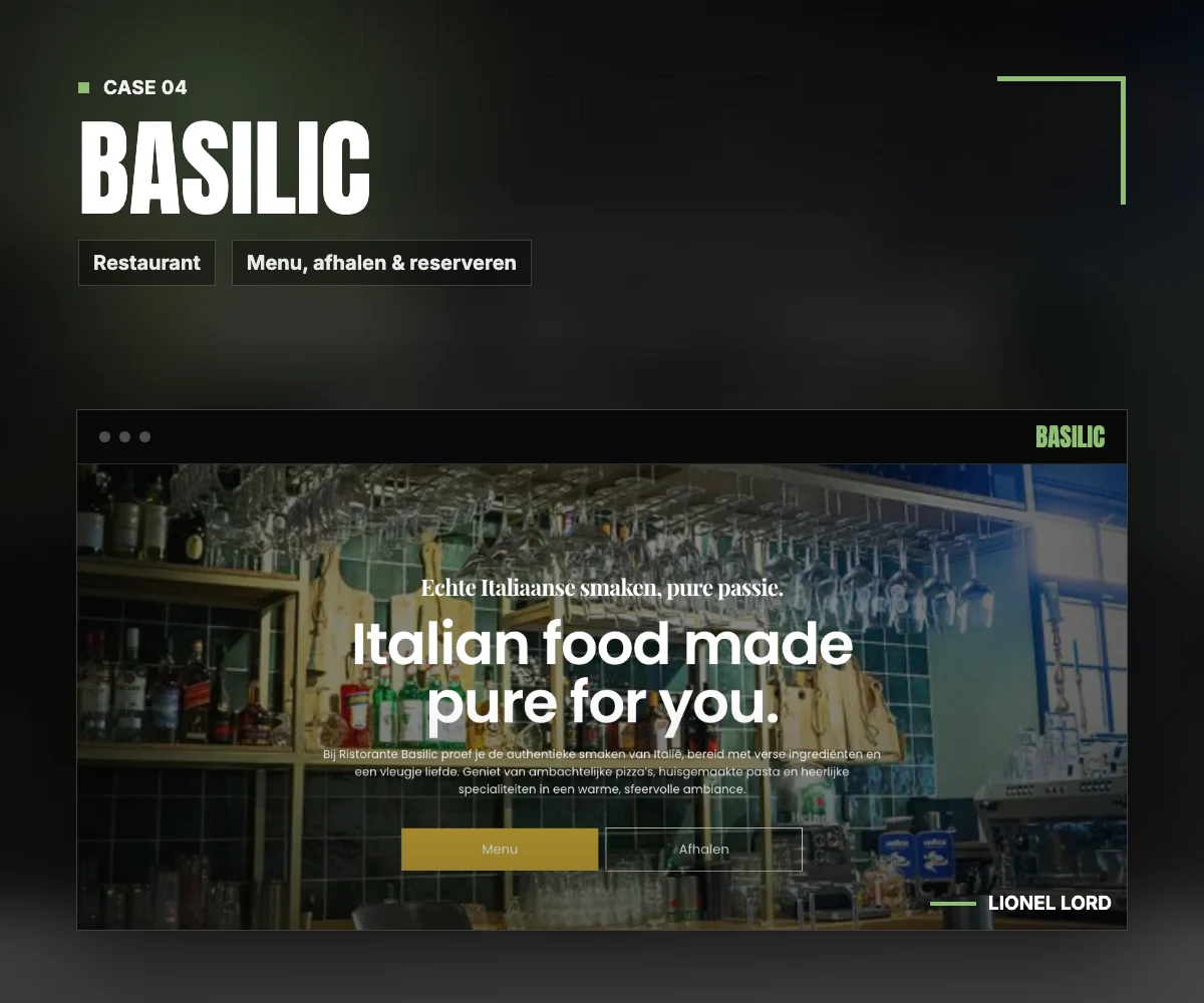 Portfolio thumbnail voor de Basilic restaurantwebsite